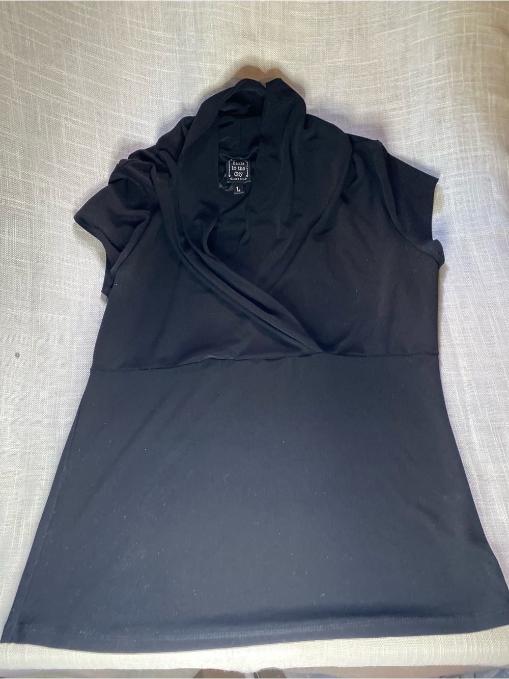 Suzie In The City Black Wrap-Style Short Sleeve Top
